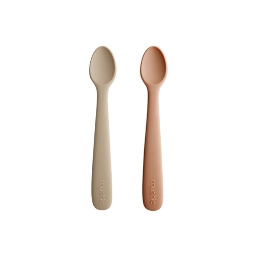 [12663601] Mushie Cuillère en silicone Blush/Shifting Sand - 2 pièces
