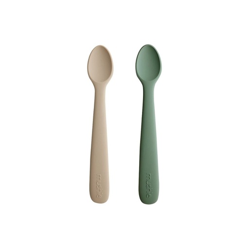 [12663701] Mushie Cuillère en silicone Cambridge Blue/Shifting Sand - 2 pièces