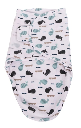 [11791101] Bo Jungle Couverture d'emmaillotage B-Wrap Blue Whale coton