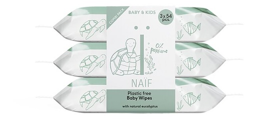 [26670001] Naïf Lingettes humides Plastic Free Wipes 3 x 54 pièces