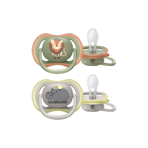 [23653801] Philips AVENT Sucette + 6 mois Ultra Air lion/hippopotame - 2 pièces