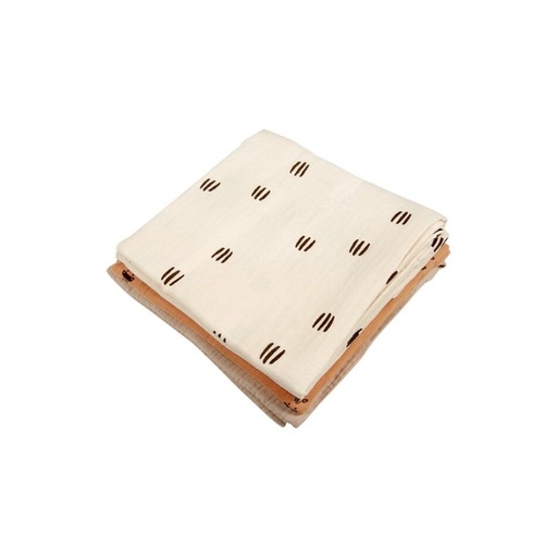[16719401] Dreambee Tetradoek Flo ecru/terracotta - 3 stuks
