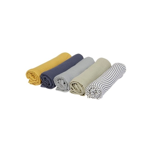 [12989801] Dreambee Hydrofiele doek Essentials oker/blauw/grijs - 5 stuks