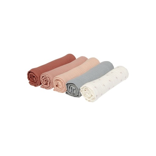 [12990201] Dreambee Hydrofiele doek Essentials roze/grijs/ecru - 5 stuks