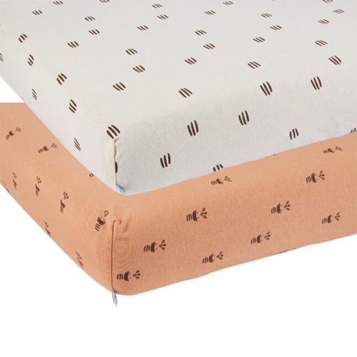 [16856601] Dreambee Hoeslaken voor park Flo ecru/terracotta katoen - 2 stuks