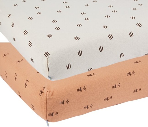[16857001] Dreambee Hoeslaken voor bed Flo ecru/terracotta katoen - 2 stuks