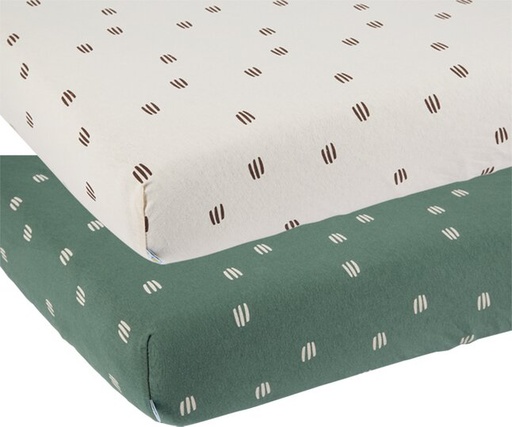 [16857101] Dreambee Hoeslaken voor bed Flo groen/ecru katoen - 2 stuks