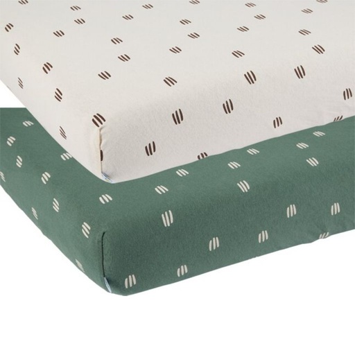 [16857101] Dreambee Hoeslaken voor bed Flo groen/ecru katoen - 2 stuks