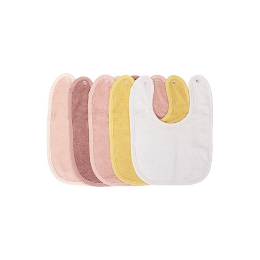 [12073501] Dreambee Slabbetje Essentials met drukknoppen roze/wit/mosterd - 5 stuks