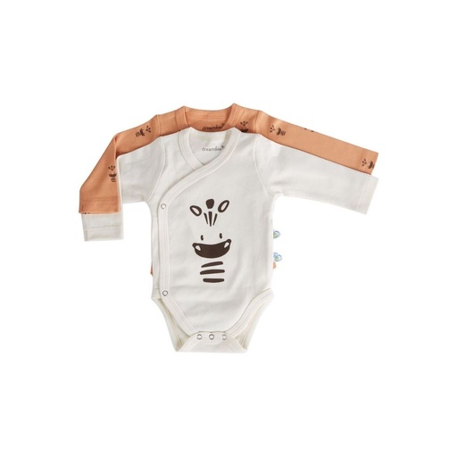 Dreambee Body met overslag en lange mouwen ecru/terracotta - 2 stuks