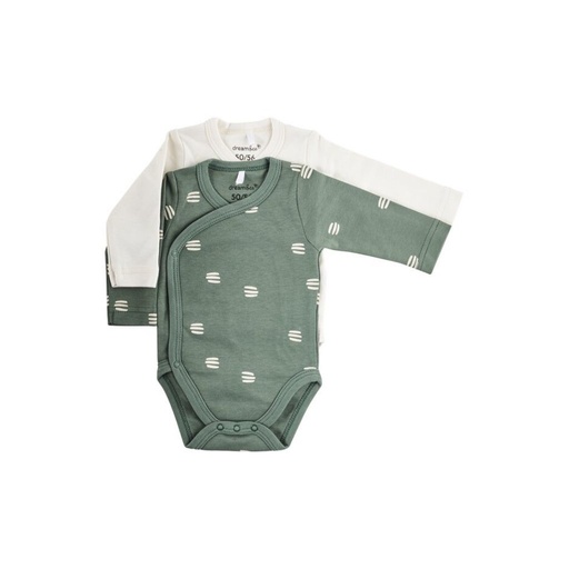 Dreambee Body met overslag en lange mouwen Flo groen/ecru - 2 stuks