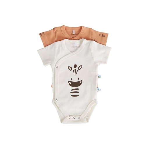 Dreambee Body met overslag en korte mouwen Flo ecru/terracotta - 2 stuks