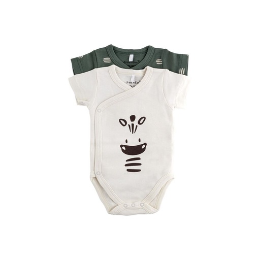 Dreambee Body met overslag en korte mouwen Flo ecru/groen - 2 stuks