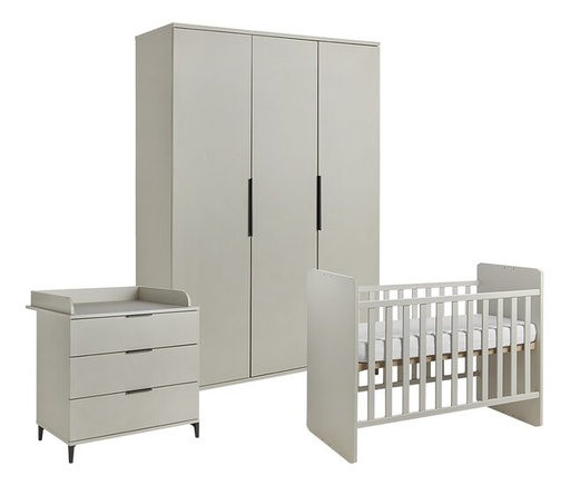 [27176001] Transland 3-delige babykamer (meegroeibed + commode + kast met 3 deuren) Jessie beige