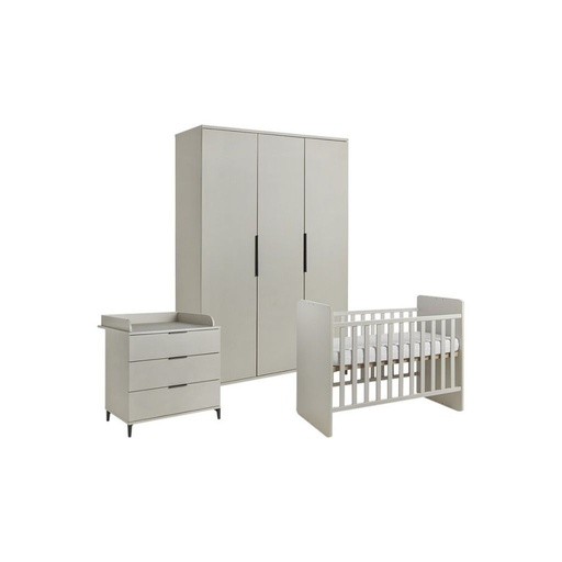 [27176001] Transland Chambre de bébé 3 pièces (lit évolutif + commode + armoire 3 portes) Jessie beige